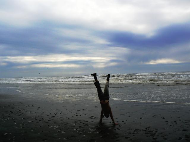 Ellie doing a handstand--Olympic Peninsula fieltrip