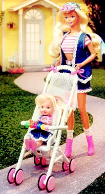 Barbie with baby stroller