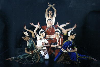 Urvasi Dancers (left to right), Scheherazaad Cooper, Anne Marshall, Jamie Lynn Colley, Frank Casey, Ana Aguinaga, & Sitara Thobani photographed by David J. Capers. Copyright 2003.