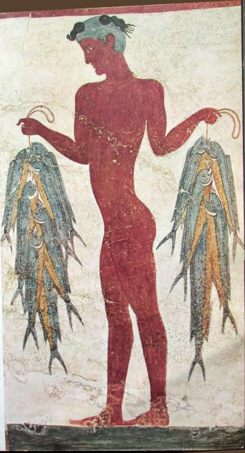 Fisherman fresco, from Thera on Santorini, Minoan culture