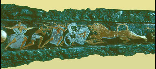 Inlay from Bronze Dagger found at Grave Circle at Mycenae, c.1550-1500 BC