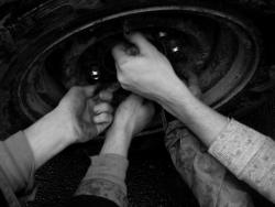 Changing our flat tire--Olympic Peninsula fieltrip